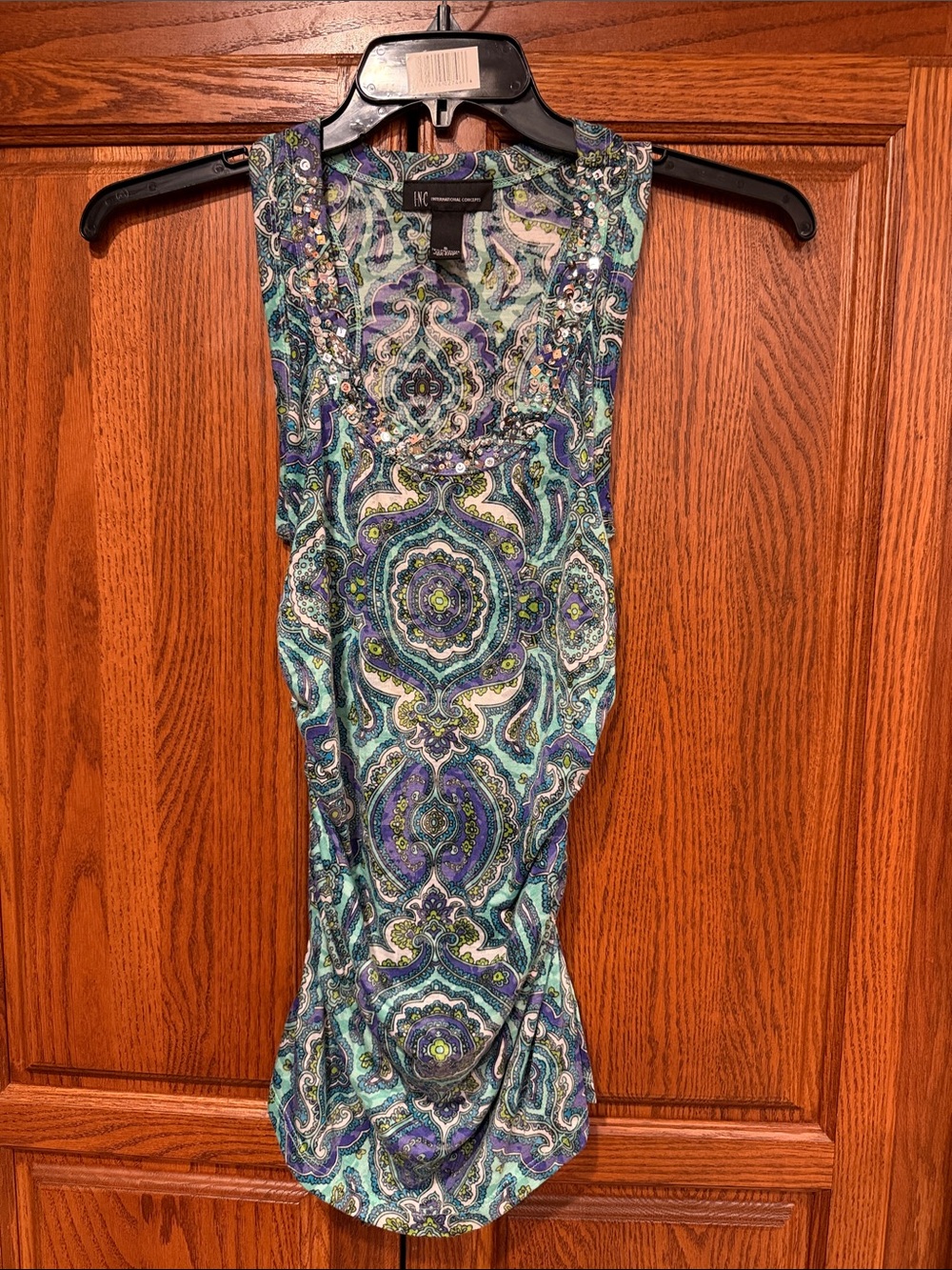 INC International Concepts Paisley Print Top in Teal, Purple & Aqua